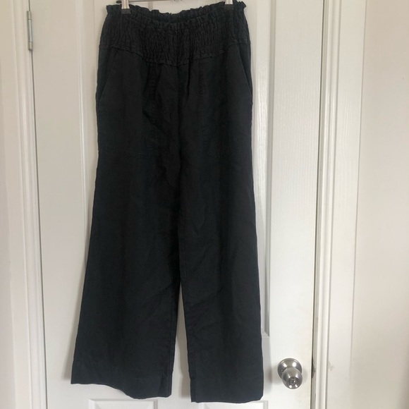 Country Road Pants - 🌿 COUNTRY ROAD 🌿black wide leg elasticised waistline French linen pants size 8